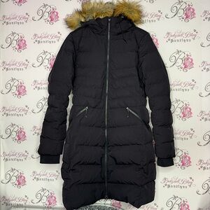 LOLE coat jacket parka feather duck down puffer long style past bum fur hood